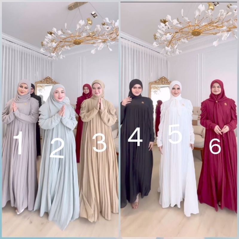 Dress plisked elegan with hijab segi empat ORI by shellasaukia
