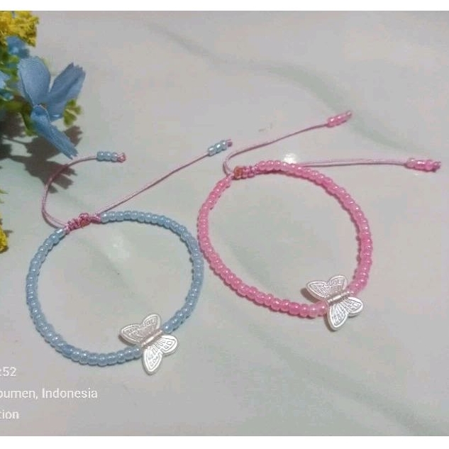 TrieSya Collection Gelang Mute Manik-Manik Kupu Tali Giok Kebumen