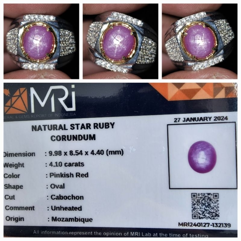 Natural Star Ruby No Heat Memo 4.10 crt