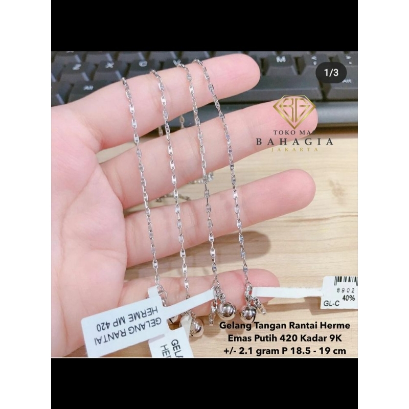 Gelang Tangan Rantai Emas Putih 420 Kadar 9K
