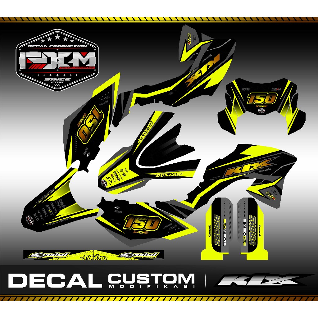 Decal KLX BF 150 Extreme kuning stabilo grey hitam sticker fullbody