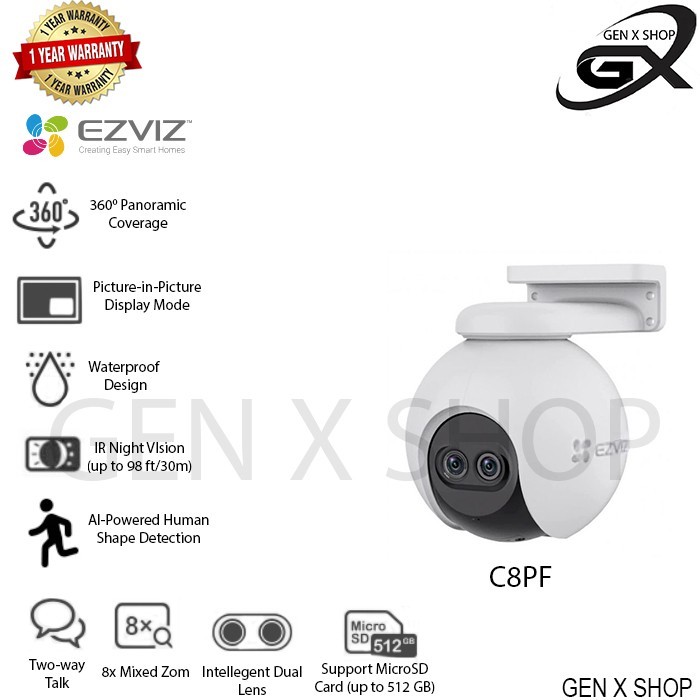 Ezviz C8PF 1080p Dual Lens 8x IP Camera CCTV Cam Wireless Outdoor - C8PF Only