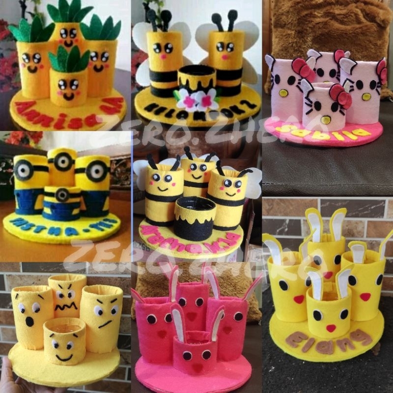 

kerajinan tempat pensil botol flane free nama (MAX 7 HURUF)/TEMPAT PENSIL FLANEL/PRAKARYA SEKOLAH