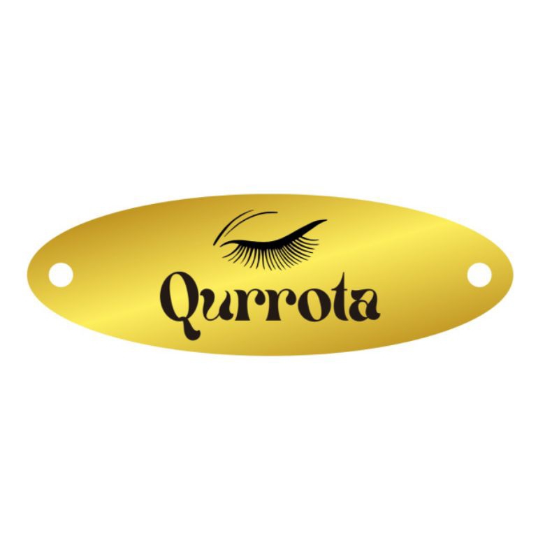 

label akrilik Qurrota gold 100 pcs dan Bahrezah rosegold 100 pcs tulisan hitam