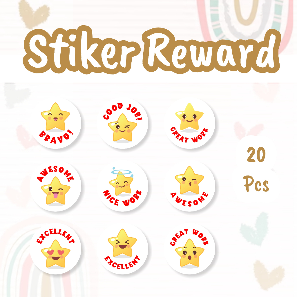 

20 Pcs Star Reward Sticker Anak / Stiker Hadiah Penghargaan Untuk Murid Bentuk Bintang