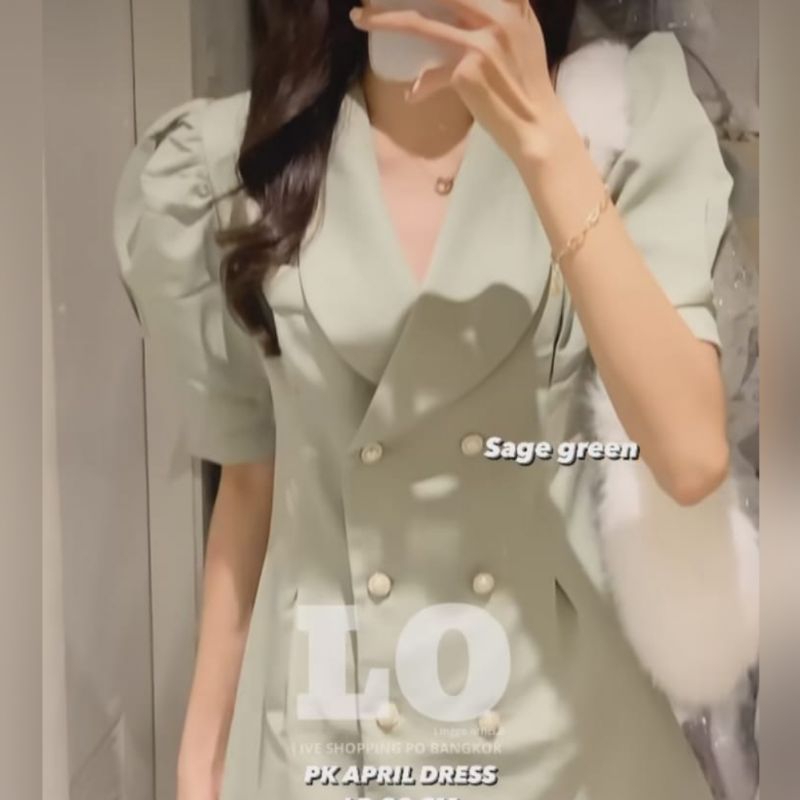 dress bangkok hijau sage green baju modern terusan wanita new with tag