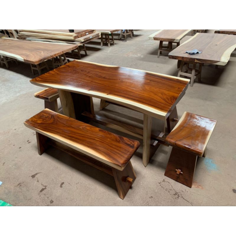 Meja cafe kayu utuh/meja makan kayu utuh/meja trembesi/meja resto/kursi cafe/kursi resto