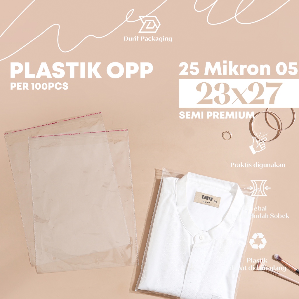 

Plastik OPP 23x27 / Plastik Kemasan Baju 100 Lembar Tebal 25 Mikron | DURIF PACKAGING