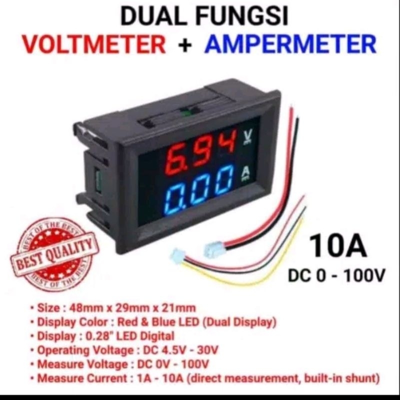 DIGITAL COMBO VOLT METER DAN AMPERE METER DIGITAL POWER SUPPLY PLUS FRAME 10 Ampere UNTUK MOBIL DAN 