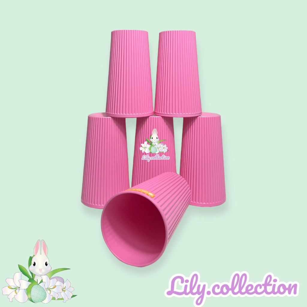 LILYCOLLECTION Gelas plastik 400ml  / Gelas es pink / Gelas plastik ungu / Gelas bambu