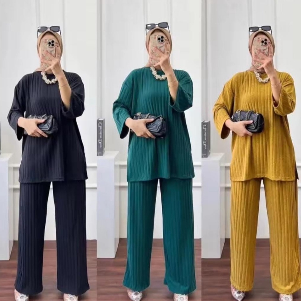 SETELAN TUNIK KNIT HORNET PREMIUM  STELAN KNIT IMPORT  ONESET KNIT HORNET  SETELAN HORNET  One Set K