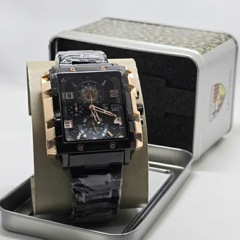 Jam Tangan Pria LEOPARD LP-8826 Rantai Black Rosegold Chrono Aktif Original