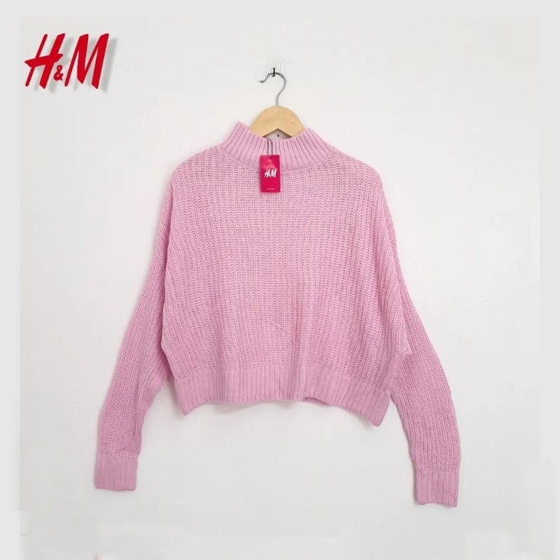 Sweater Crop Turtle Neck Devided HM Baby Pink (KODE : B10 - 09)