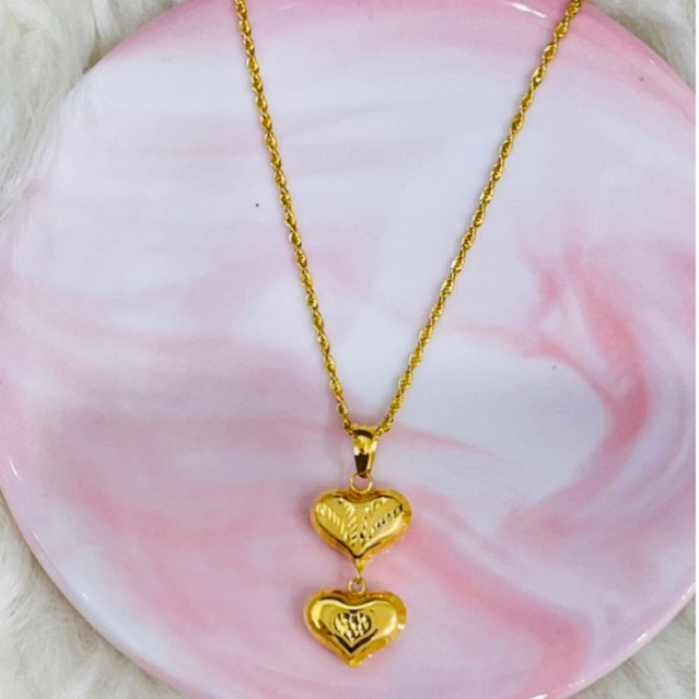 liontin kalung love susun dua 2 in 1 simple elegan emas asli kadar 700