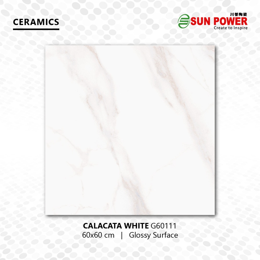 Keramik Dinding Glossy - Calacata White 60x60 cm | Sun Power