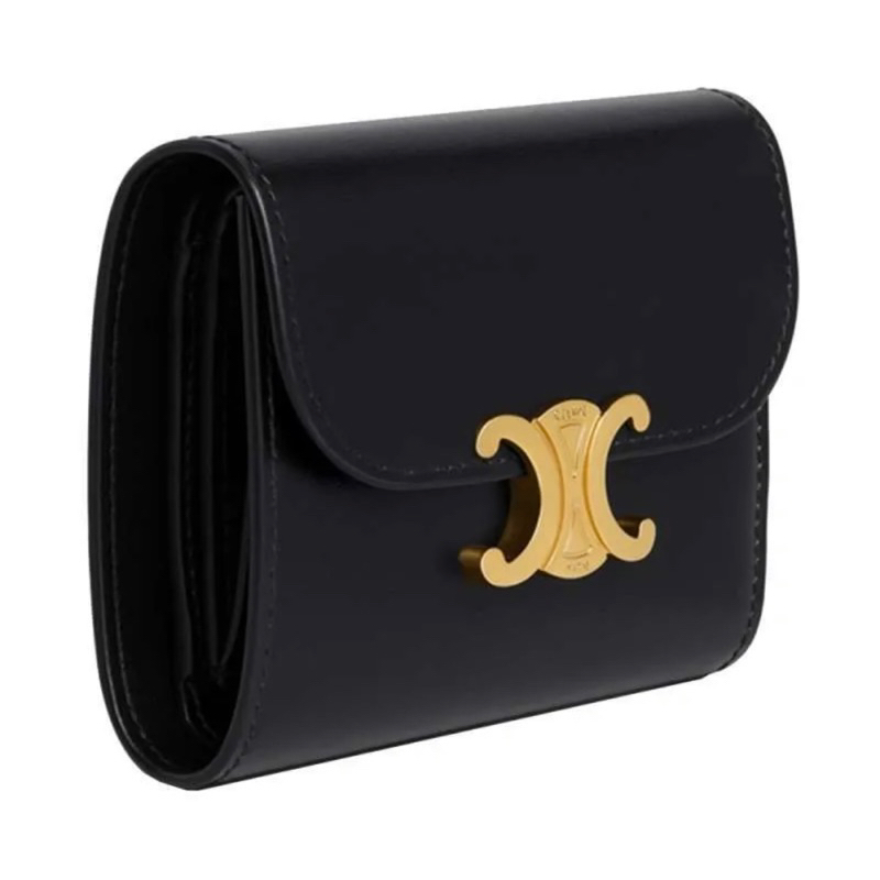 Preloved Celine Small Wallet Triomphe In Shiny Calfskin Black