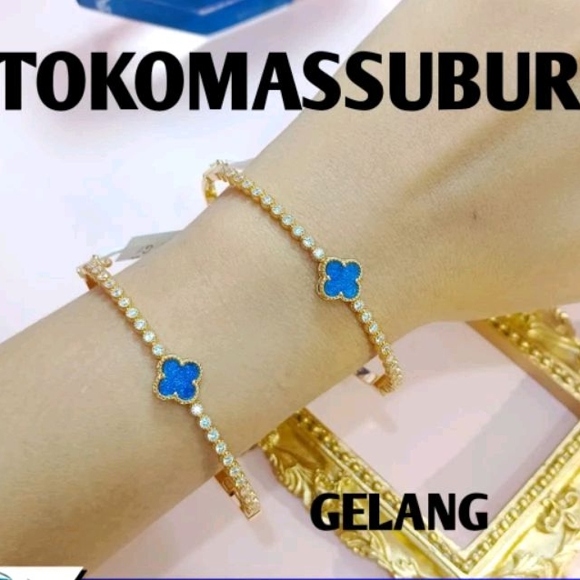 gelang bunga biru mata putih emas 8k