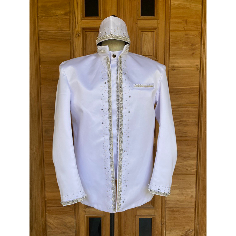 Beskap pengantin asraf || Beskap pengantin pria || Beskap putih akad || Beskap putih peyet minimalis