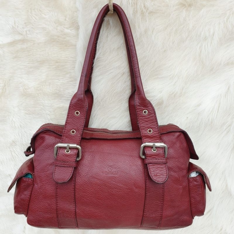 Tas B.Cavalli Maroon Shoulder Bag Kulit Asli