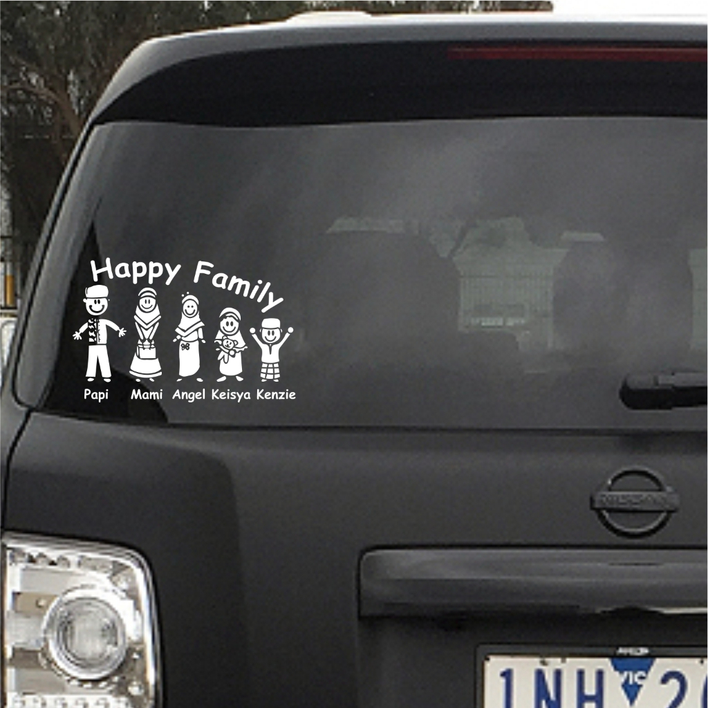 stiker mobil cutting sticker happy family / happy muslim family karakter lucu stiker kaca mobil vari