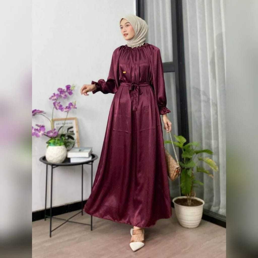 Gamis Wanita Silk Premium Dress Wanita Dewasa Terbaru 2024 / Baju Mulim Wanita Model Abaya Gamis Leb