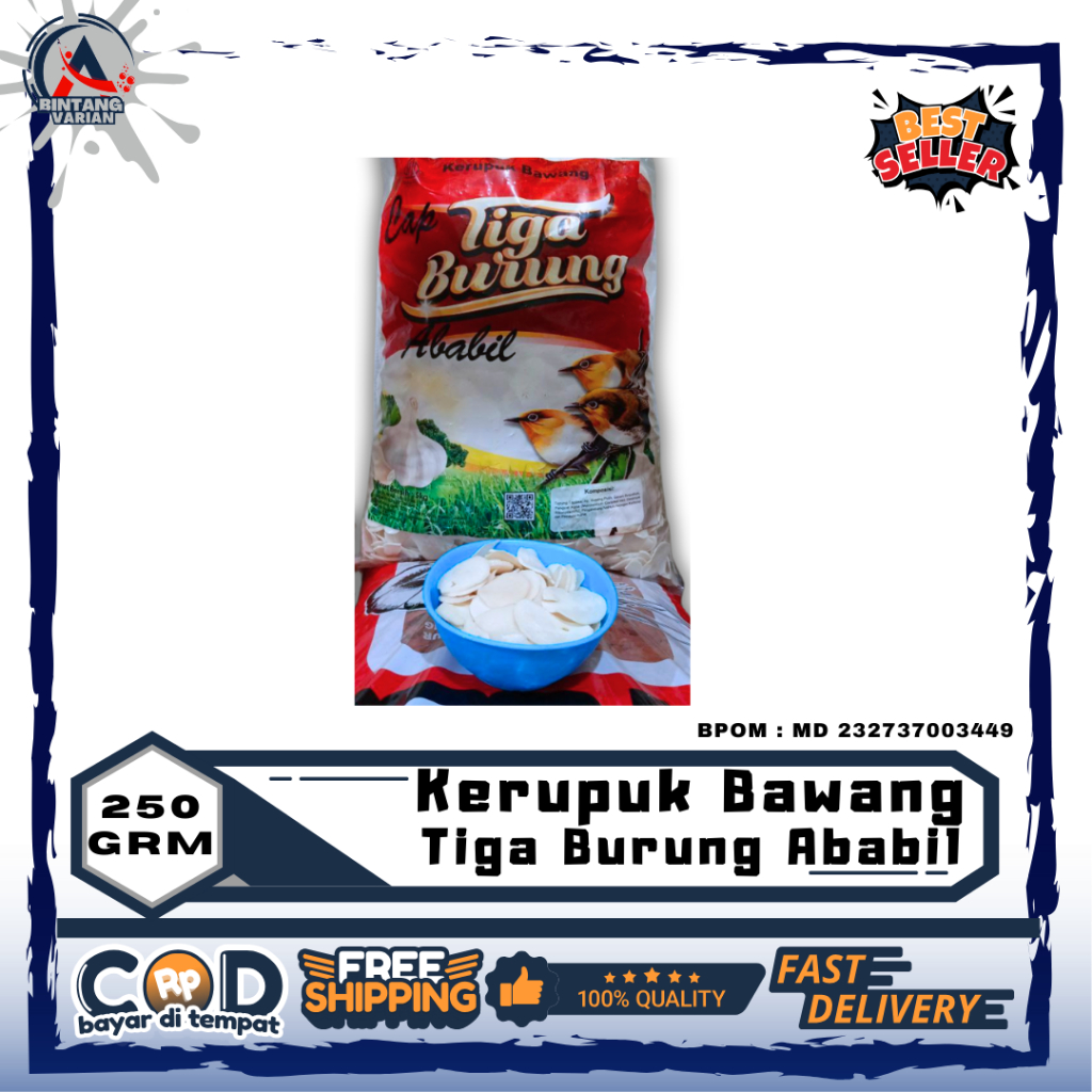 

Kerupuk Bawang cap Tiga Burung ababil 250Gr & 500Gr