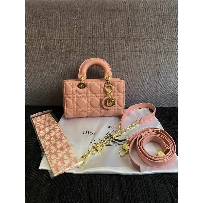 Lady Dior mini D-joy Dior Mirror preloved real leather kulit asli baby pink blush blossom