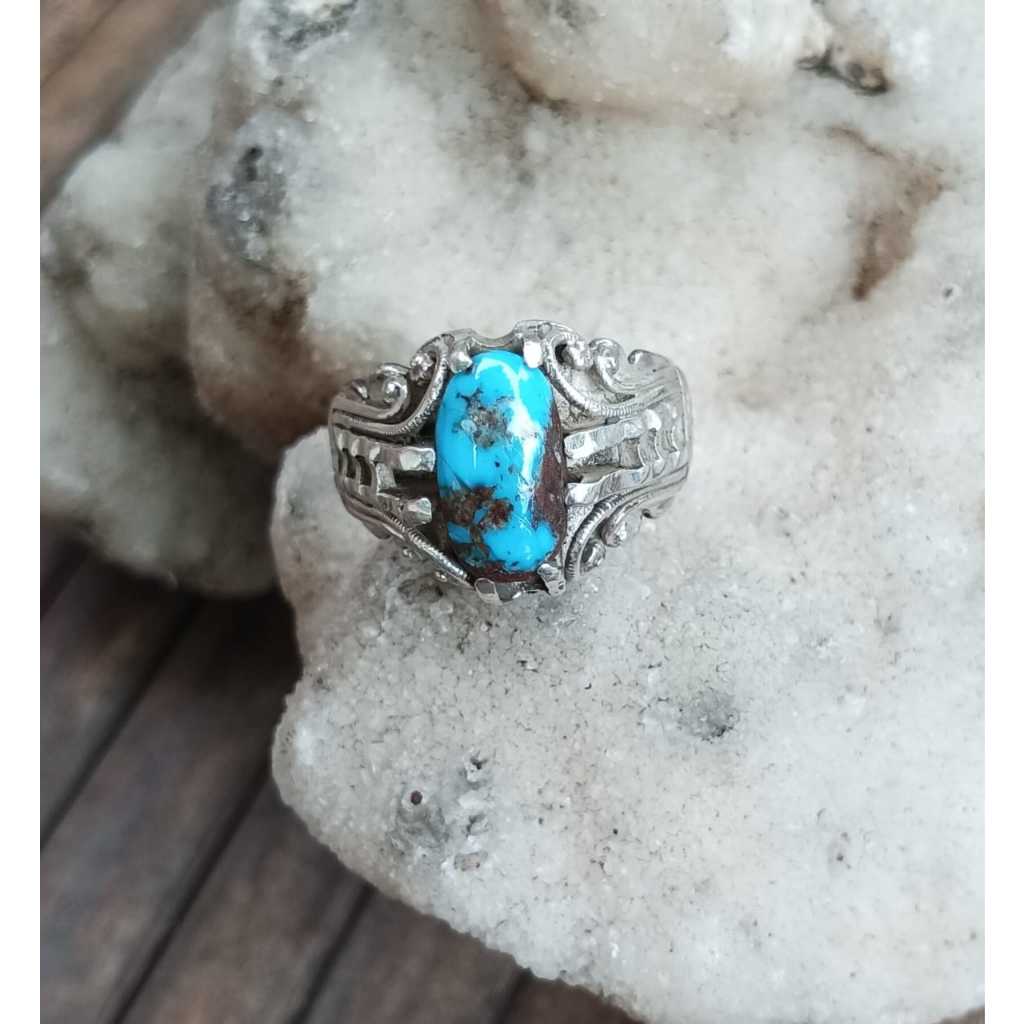Natural Pirus Persia Blue Fancy Ring Perak 925 HM Andan