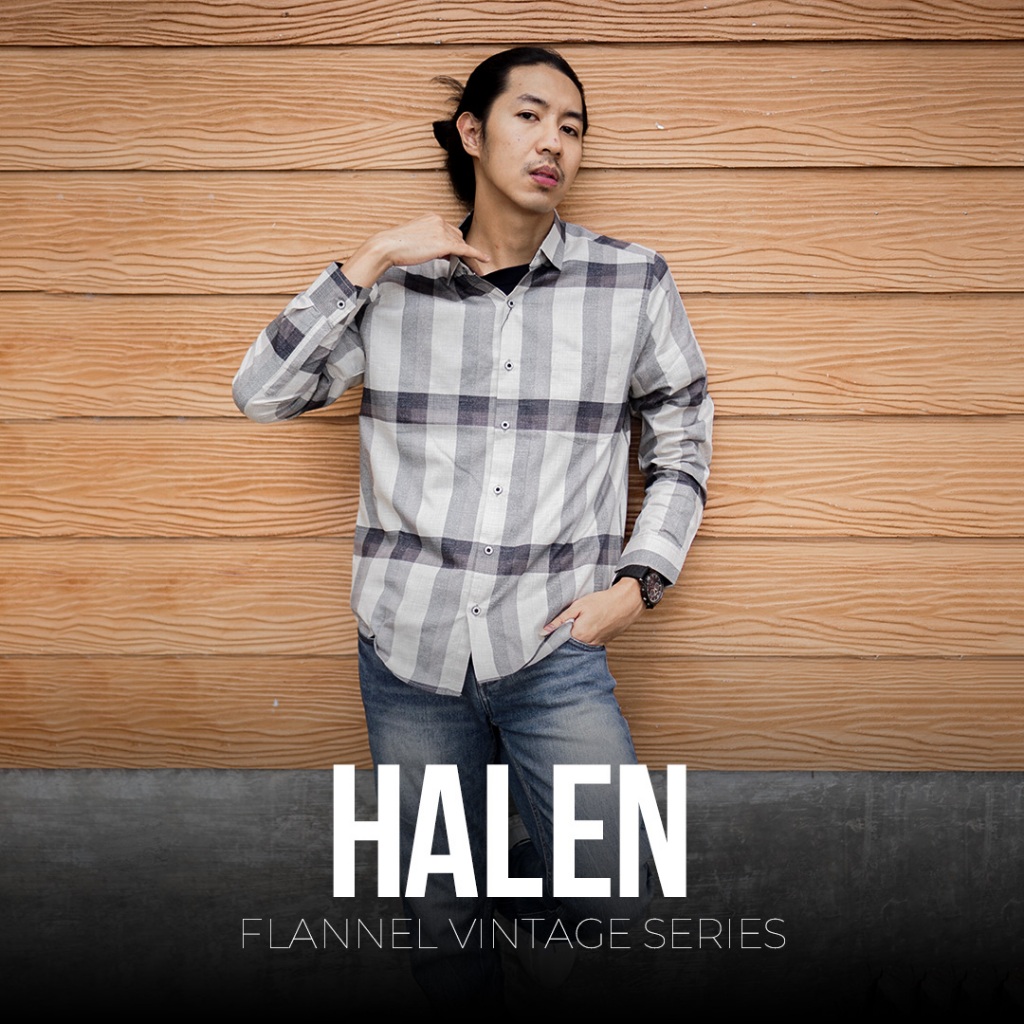 RGB Kemeja Pria Flannel Vintage Halen Lengan Panjang RHMJ1110302