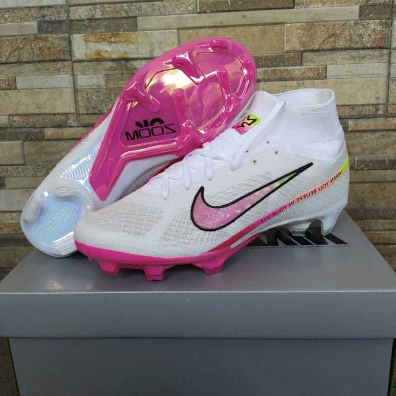 Sepatu Bola Nike Mercurial Air Zoom Airzoom Superfly9 Elite White Putih Pink Fg Sepak Bola SepakBola