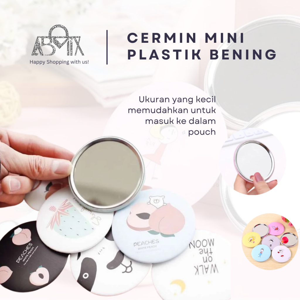 Cermin Bulat Karakter Cute Portable Mini Pocket Mirror Kaca Travelling Motif Lucu Kaca Mini Aestheti