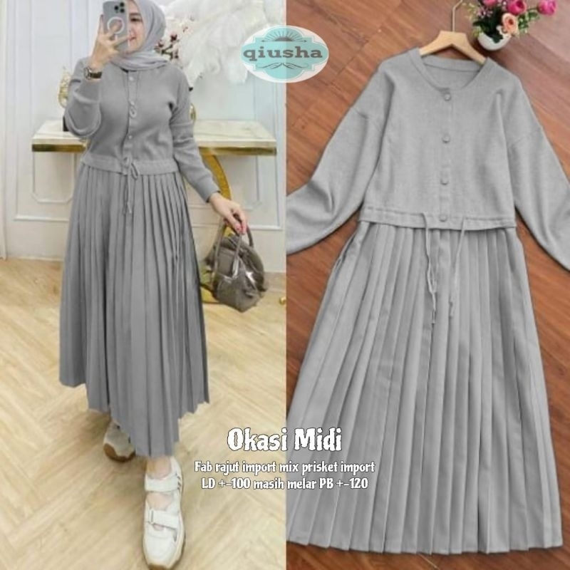 OKASI MIDI DRESS IMPORT RAJUT PLISKET IMPORT BKK