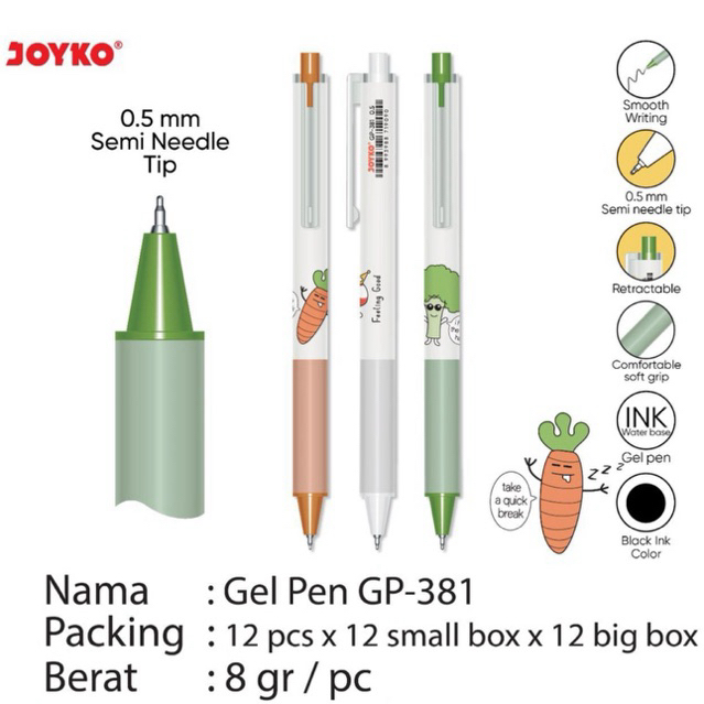 

( 1 pcs ) Gp-381 Pulpen Jel Cetrek Soft Grip Feeling Good / Gelpen Retractable / Pulpen Gel Cetrek / Bolpen Gel Cetrek tinta hitam Gp-381 Joyko
