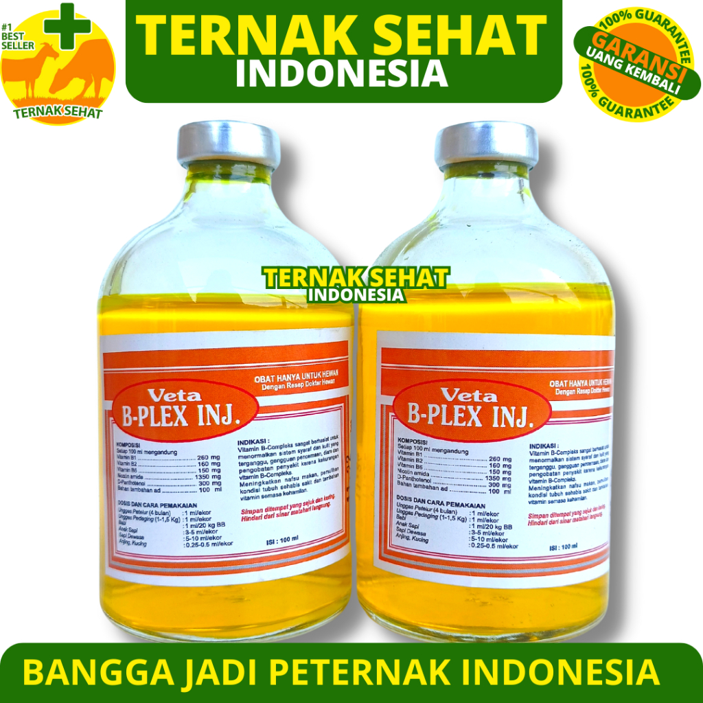 VETA B PLEX Inj 100ml - VITAMIN B Kompleks untuk Hewan - Vitamin B Komplek Hewan Ampuh