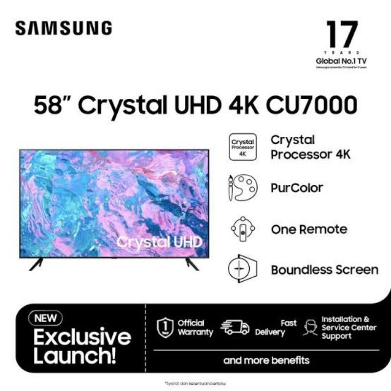 SAMSUNG UA58CU7000 LED TV  SMART TV CRYSTAL UHD 4K 58CU7000 CU7000