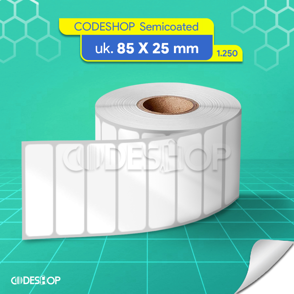 

Label Semicoated 85x25 mm Stiker Printer Barcode Zebra TSC