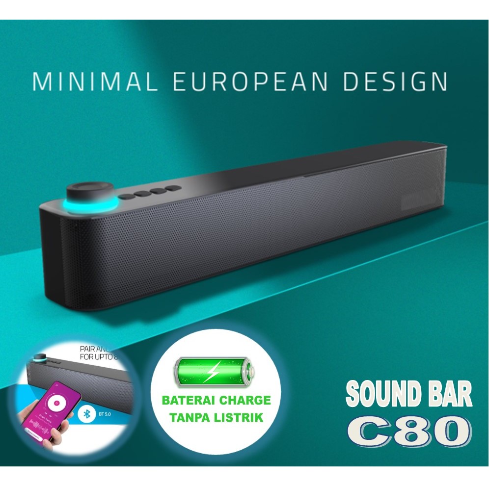Long Super Bass Sound Bar C08 Bluetooth Wireless Soundbar Speaker AUX Audio, Bisa Outdoor tanpa list