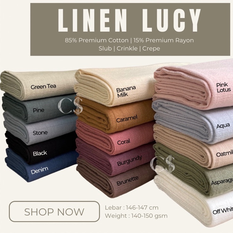 Harga Kompetitif KAIN LINEN LUCY SLUB CREPE CRINKLE COTTON RAYON PREMIUM GRADE A ECERAN YARD  ROLL