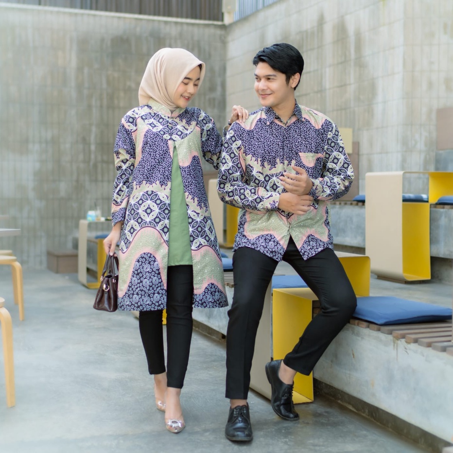 New Stock Setelan Atasan Batik Kondangan  Baju Couple Pasangan Pria Wanita Terbaru