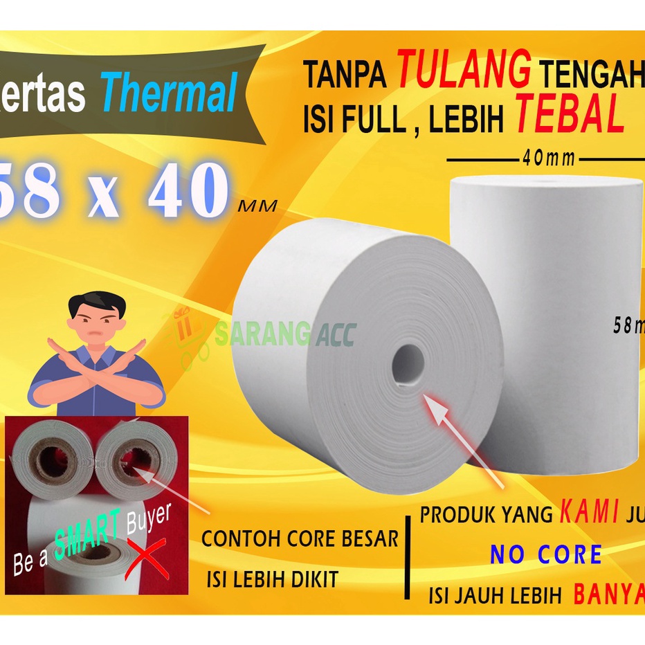 

FSASH SALE 58 X 4 MM Kertas Struck Printer Thermal TEBAL 58x4mm ISI 1 Roll