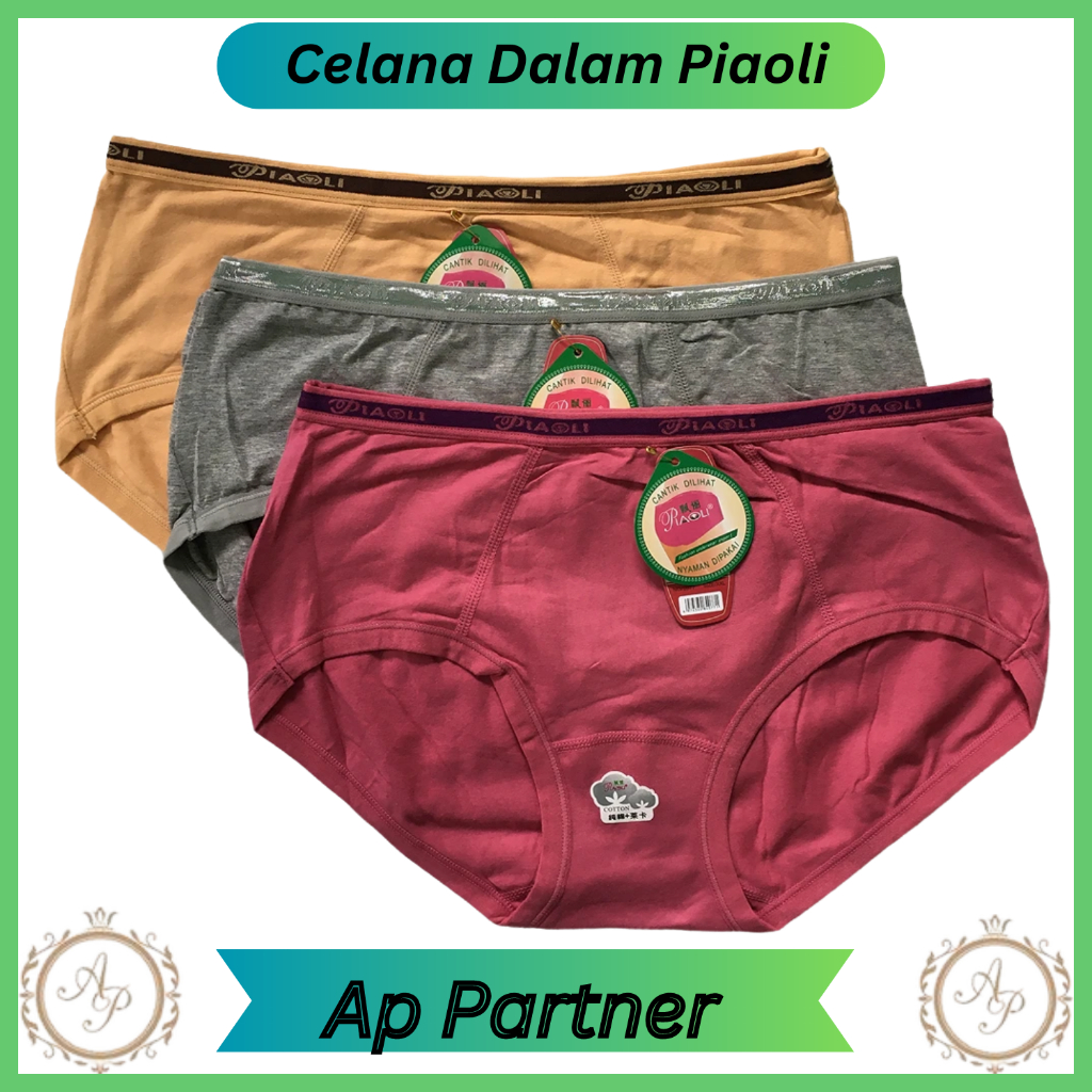 3 Pcs Celana Dalam Perempuan Piaoli 2077 Katun Tebal | Celana Dalam Cewek  Jumbo Premium