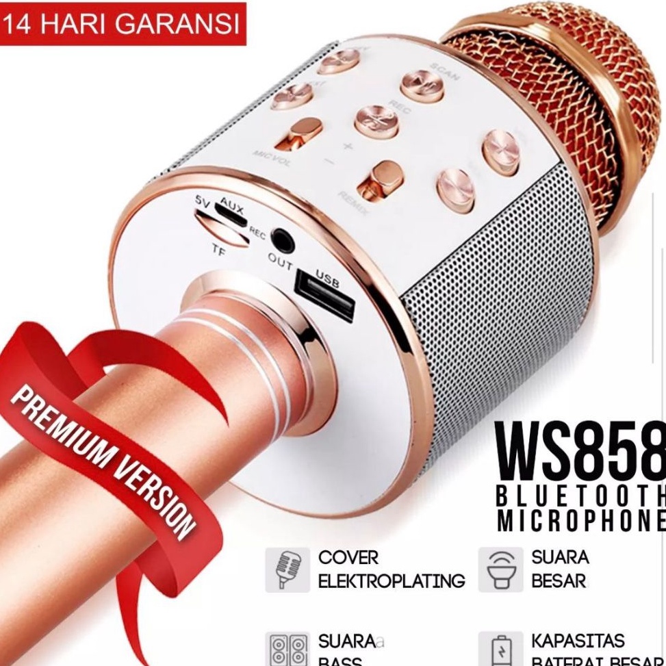 qo WS858 Microphone Karaoke Suara Jernih Mic Bluetooth Speaker Mike ws 858 Mikropon Blutut karaoke w