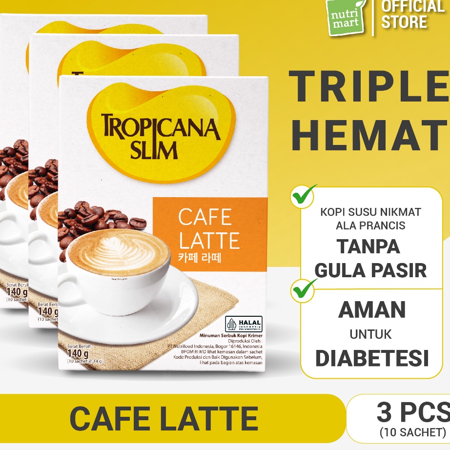 

HOT Triple Pack Tropicana Slim Cafe Latte 1 Sachet 14 gram Kopi Susu Nikmat Tanpa Gula Pasir