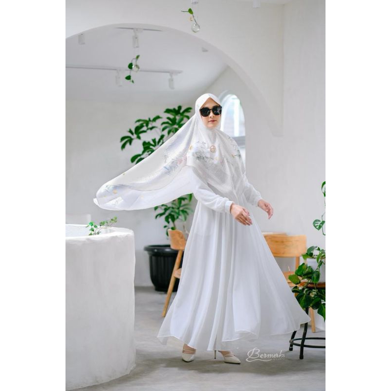 Gamis Bella set Khimar syar'i ceruty baby bermerks+print original
