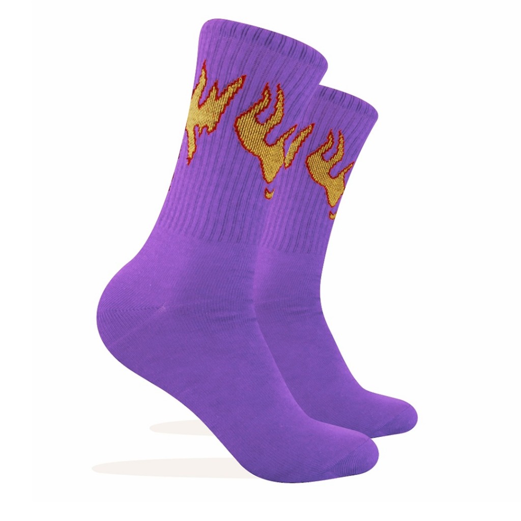 Kaos Kaki Motif Api Kuning Dasar Ungu Lylac ( C90 )