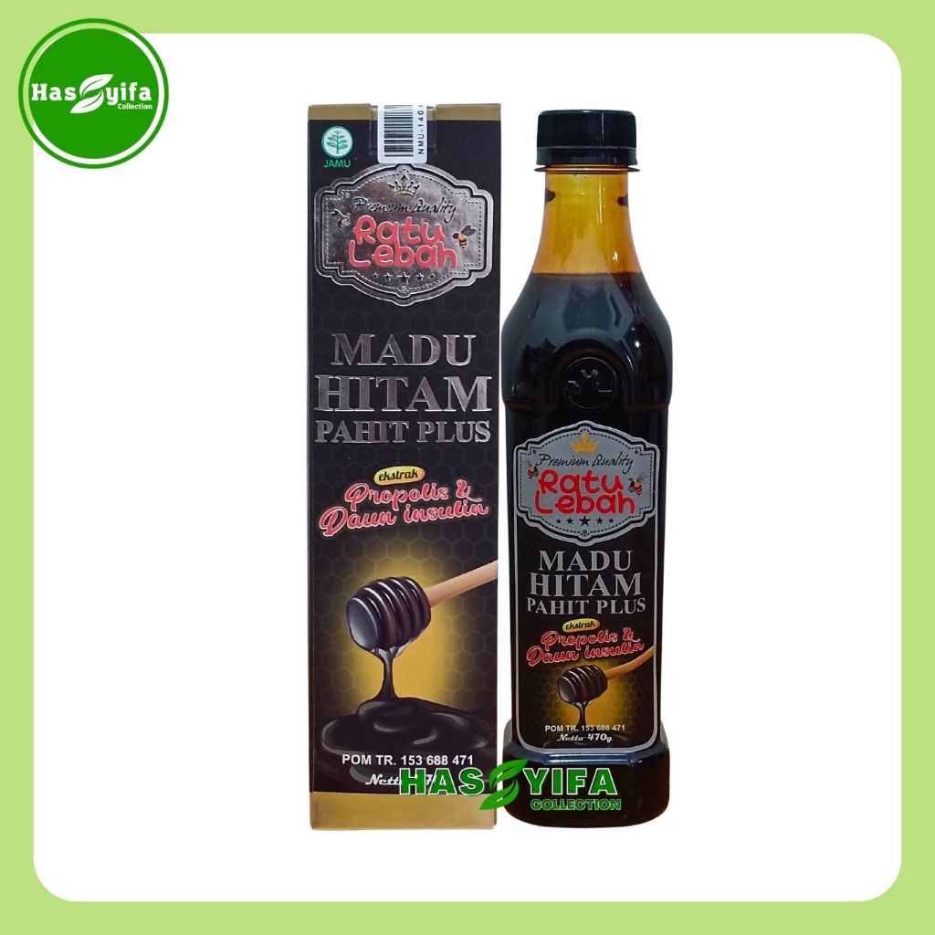 

Madu Ratu Lebah Hitam Pahit Plus Propolis Daun Insulin 470gr