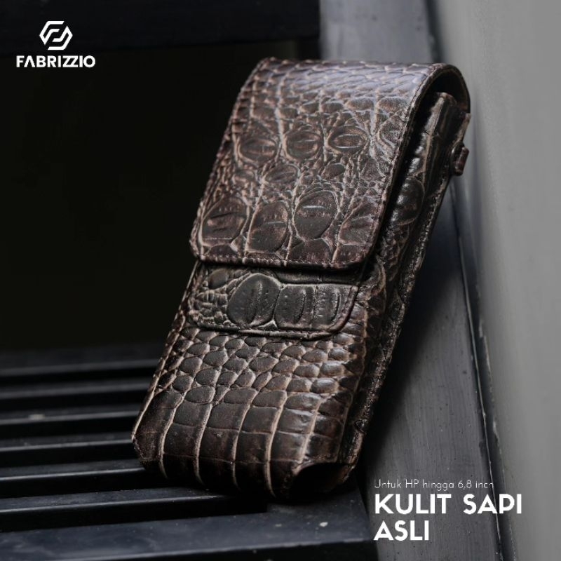 sarung hp pinggang single vertical kulit asli motif buaya