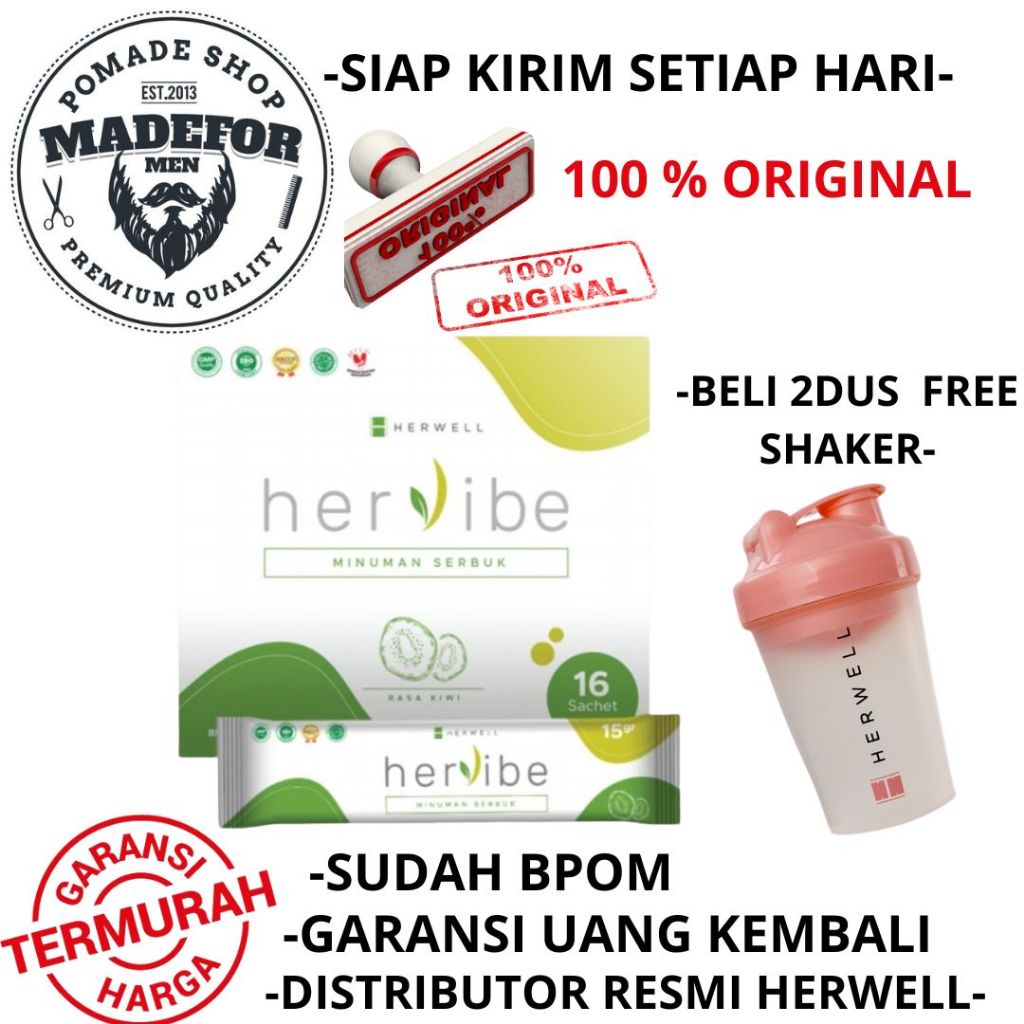 HERWELL HERVIBE 1 BOX ISI 16 SACHET DIET DETOX BELI 2 FREE SHAKER HERVIBE BY HERWELL