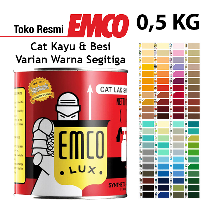 Emco Lux Cat Kayu & Besi 0,5kg - Warna Segitiga Gloss Finish Kilap Biru Orange Jingga Kuning Hijau