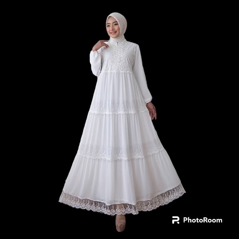 GAMIS PUTIH WANITA BAJU LEBARAN HAJI DAN UMROH